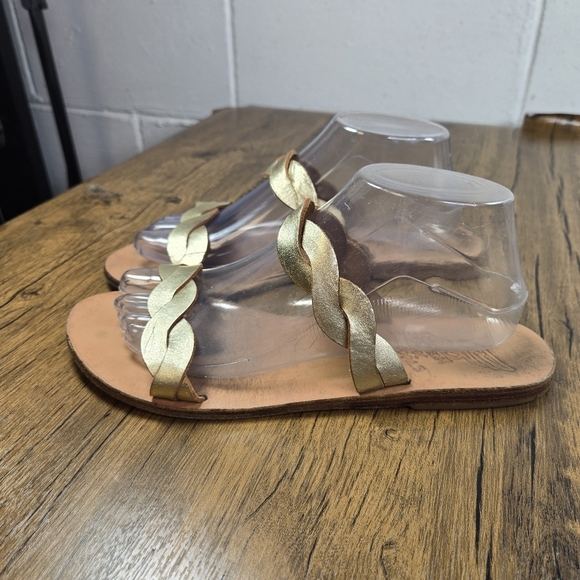 Ancient Greek Sandals Gold Braided Leather Slide Sandals Plaited Straps - Picture 6 of 10